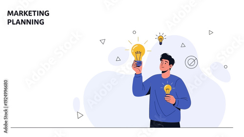 Man holding lightbulbs, representing marketing planning and new ideas