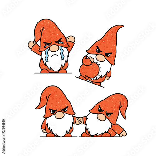 Angry cartoon gnomes fighting and arguing with copy space