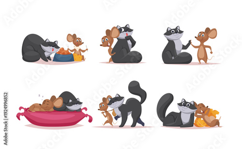 Mouse and cat. best friends concept mouse and cat friendship