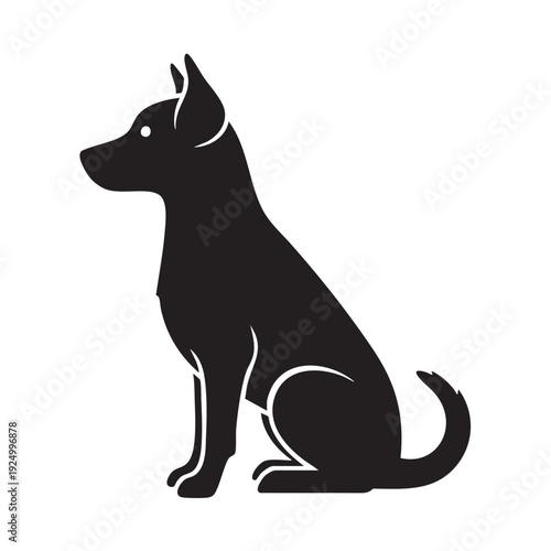 Minimalist black dog silhouette sitting attentively, a clean vector illustration representing loyalty, companionship, and pets.