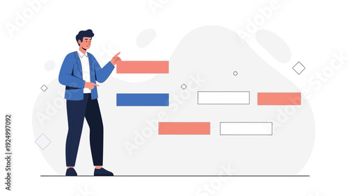 Man pointing at project timeline Gantt chart, business planning concept