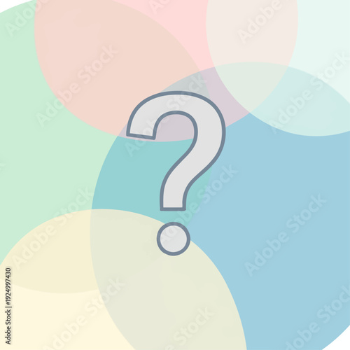 A large question mark on a soft, pastel background.