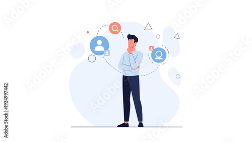 Man Thinking About Connections, Decisions, Search, and Networking