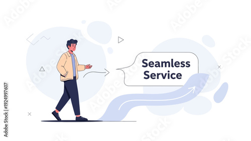 Man walking on seamless service path, business concept illustration