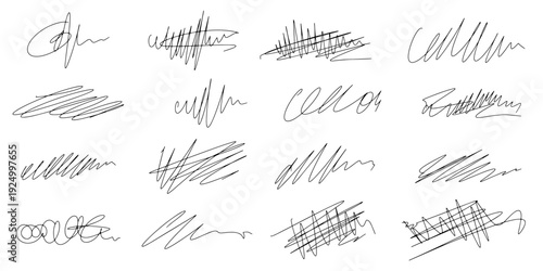 Hand drawn text pen scribble set. Pen scribble abstract texture calligraphy. Handwriting text sign, messy charcoal squiggle brush. Grunge curly marker