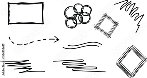 Collection of hand drawn shapes and lines