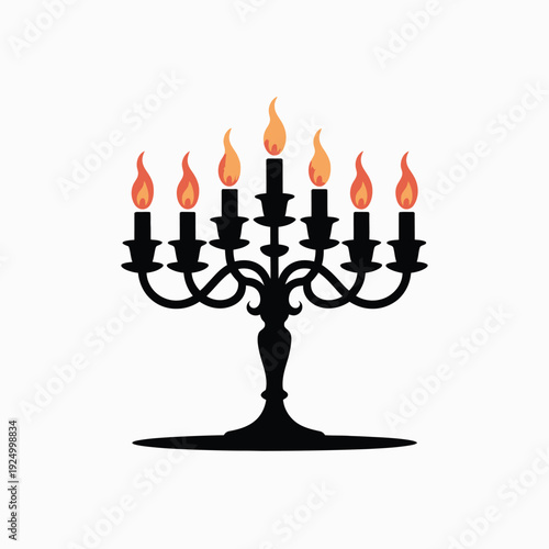 Traditional menorah with lit candles for hanukkah celebration isolated on white background, Vector, illustration