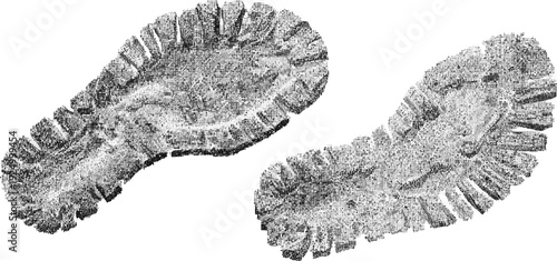 Two grey shoe prints with textured tread patterns footprint