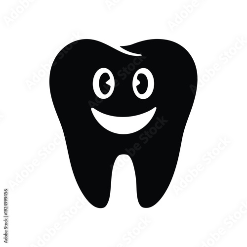 A smiling cartoon tooth with eyes and a cheerful expression to promote dental care or hygiene awareness isolated on white background, Vector, illustration