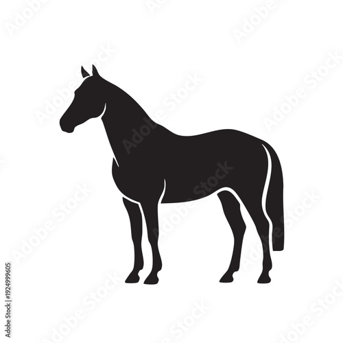 Elegant black horse silhouette standing proudly, a refined vector illustration symbolizing freedom, strength, and equestrian beauty.