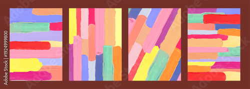 A set of colorful abstract backgrounds created with brushes. Creative hand-drawn textured images. Modern, vibrant graphic background in an abstract concept.