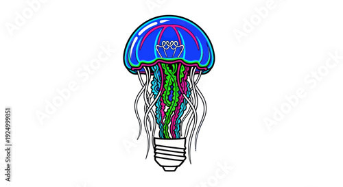 Creative jellyfish light bulb concept with colorful tentacles