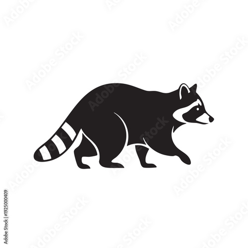 Dynamic black silhouette of a raccoon in motion, showcasing its distinctive mask and ringed tail. Ideal for wildlife or urban themes.