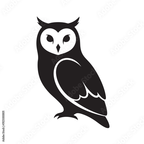 Elegant black silhouette of an owl perched, showcasing its wisdom and nocturnal nature. Ideal for symbolic or elegant design elements.