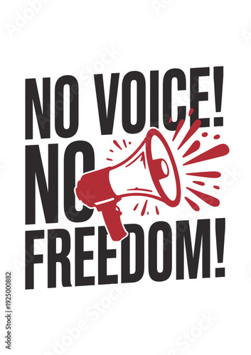 Silenced freedom: a graphic statement against suppression of voice and rights isolated on white background, Vector, illustration