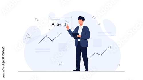 Businessman points to AI trend graph, data analysis, business growth, technology concept illustration
