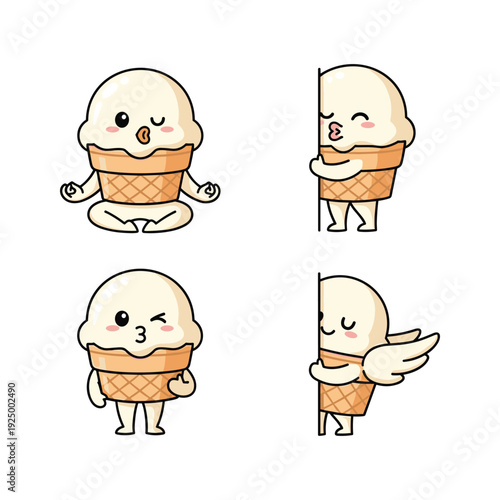 Cartoon Ice Cream Cones with Different Emotions and Actions