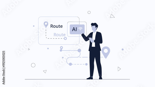 Businessman using AI for route optimization and navigation technology