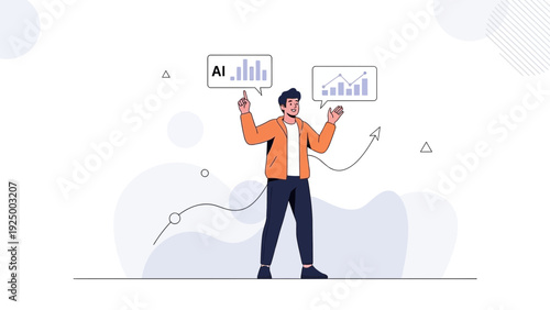 Man Analyzing AI Data Charts and Growth Trends
