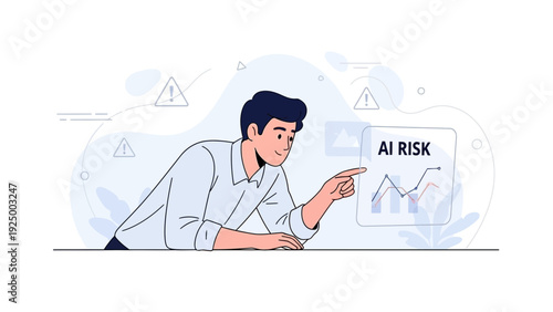 Man analyzing AI risk graph, digital interface, business concept