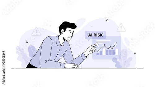 Man analyzing AI risk on financial chart, business concept illustration