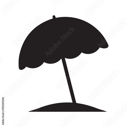 Beach umbrella silhouette on sand  simple iconic representation of summer shade  beachside protection