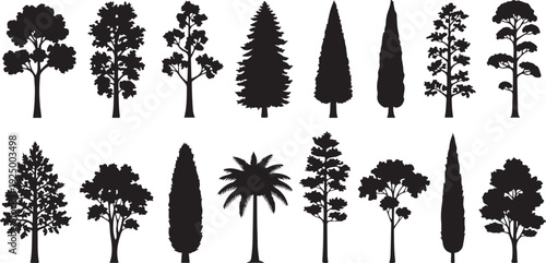 set of trees silhouettes