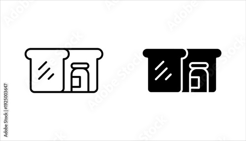 Slice of buttered bread and knife icon set, Toast and knife. Breakfast bread, vector illustration on white background