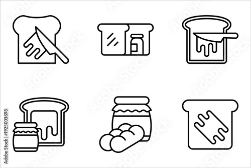 Slice of buttered bread and knife icon set, Toast and knife. Breakfast bread, vector illustration on white background