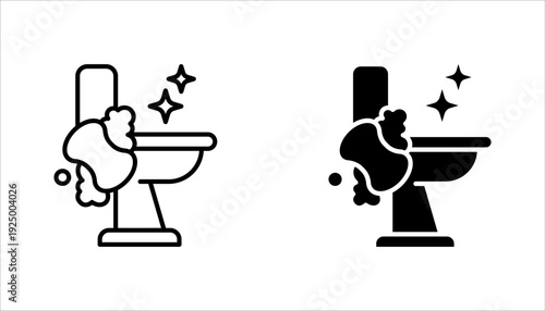 Toilet cleaning linear icon set. Bathroom cleaning. vector illustration on white background