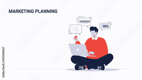 Man with Laptop Planning Marketing Strategy, Business Growth Concept