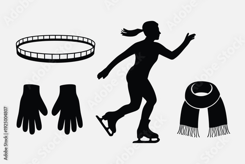 Skater holding a hula hoop and wearing ice skates and gloves isolated on white background, Vector, illustration