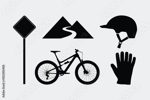 Safety and equipment essentials for mountain biking adventures isolated on white background, Vector, illustration