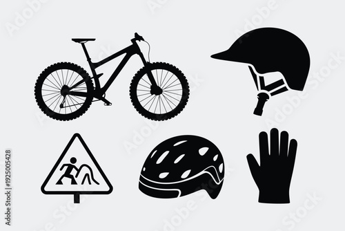 Essential gear and symbols for safe cycling adventures isolated on white background, Vector, illustration