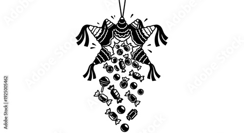 A black and white illustration of a moth with various objects falling from its body.