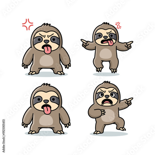 Cartoon sloth character set with different emotions and gestures