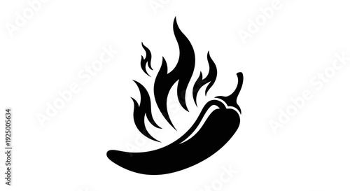A simple black illustration of a chili pepper with flames.