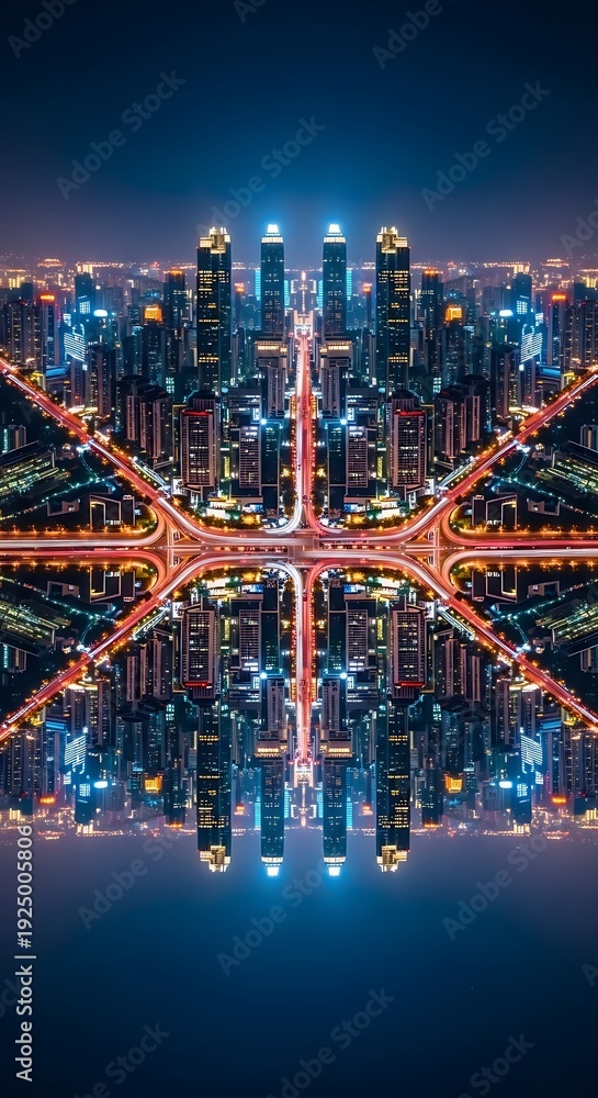 Obraz premium Aerial View of City Skyline at Night.