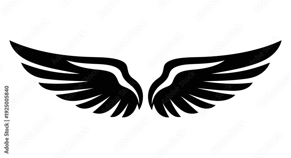 Obraz premium A pair of black wings spread wide against a white background.