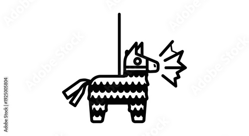 A simple black and white illustration of a broken pinata.