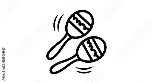 A simple black and white illustration of two maracas being shaken.