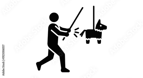 A person swinging a stick at a dog on a leash.