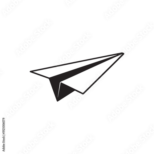 Black and white paper airplane icon simple design flying object  symbol for communication and messaging