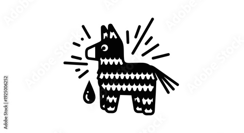 A simple black and white illustration of a pinata with a broken nose and radiating lines.