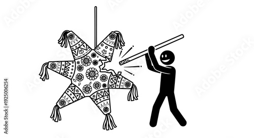 A person hitting a decorative star shaped object with a stick.