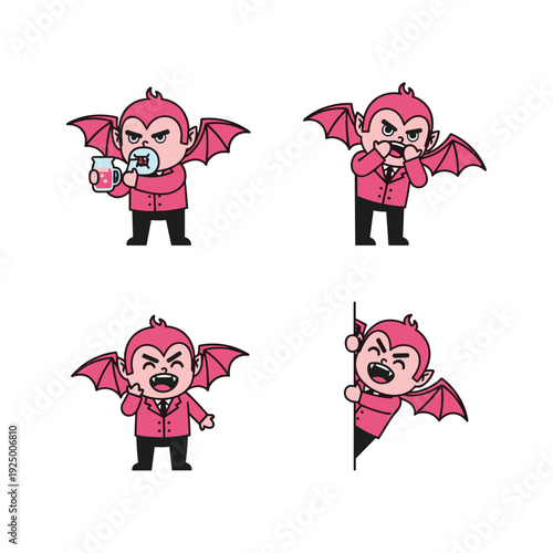 Cartoon vampire character set showing different emotions and actions in a playful style