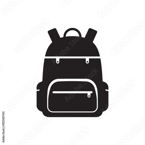 Black backpack icon  simple school bag  travel luggage  hiking backpack