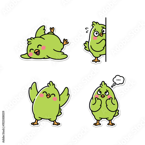 Cute cartoon chicken characters showing emotions on white background
