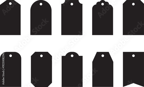 Collection of diverse black blank price tags and labels