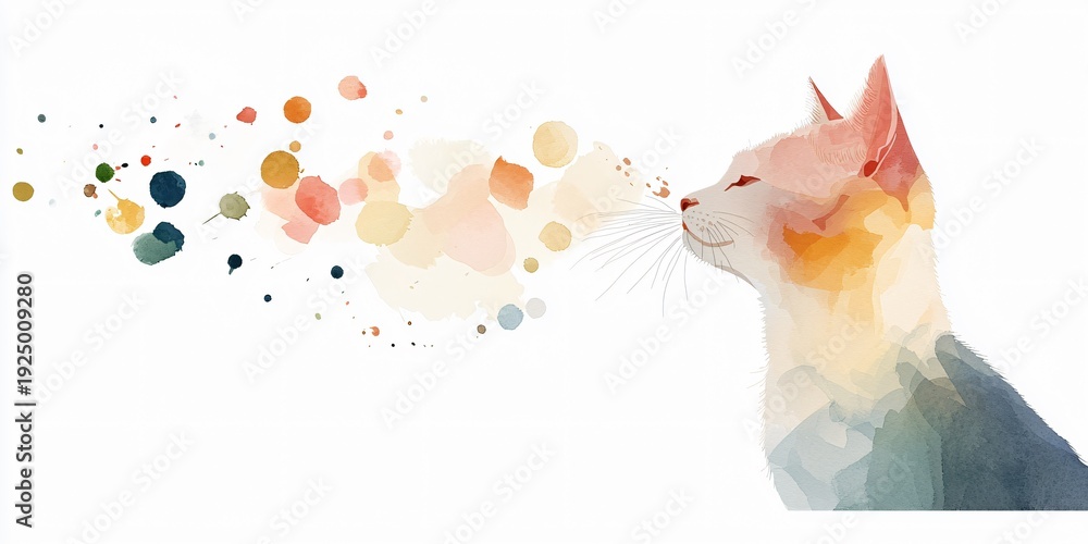 Fototapeta Abstract watercolor cat art vibrant splashes of color digital artwork studio creative concept